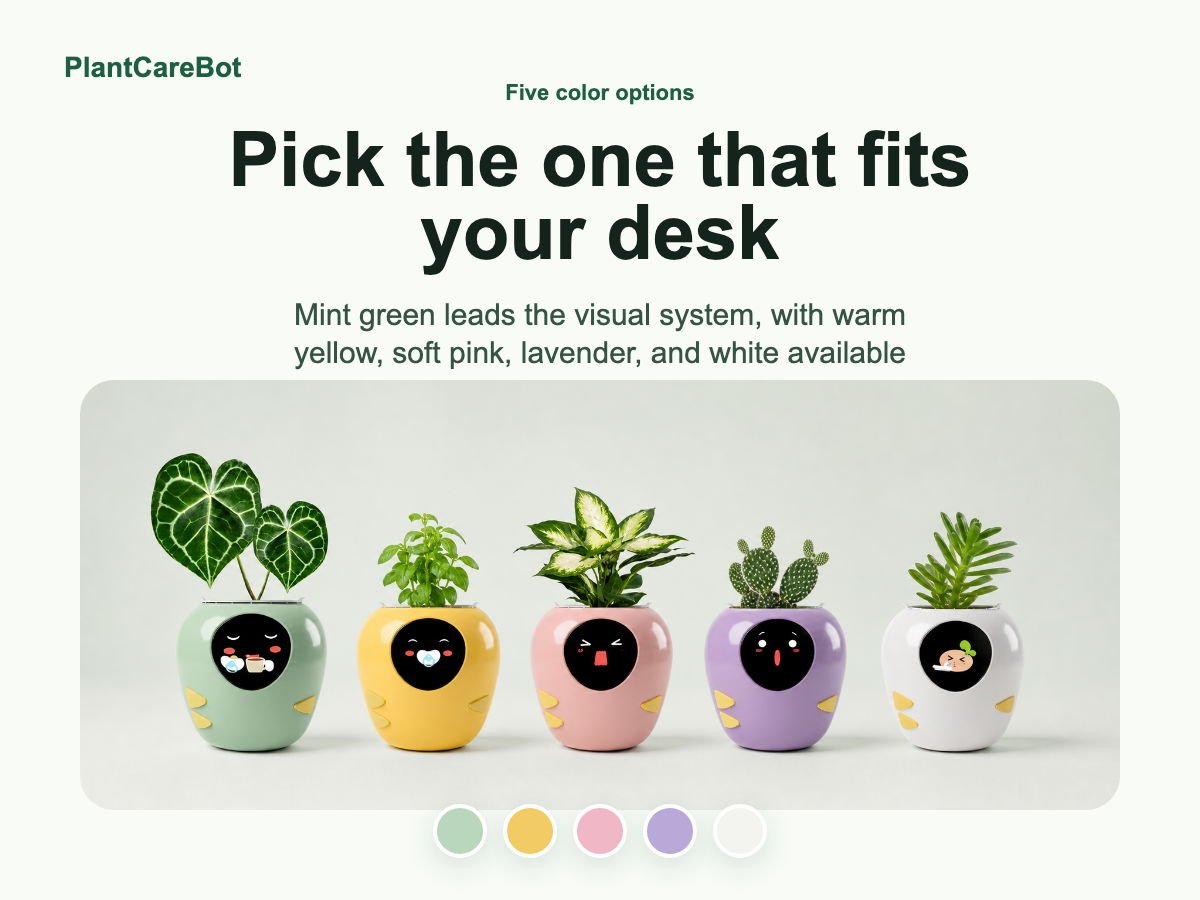 PlantCareBot five color options graphic